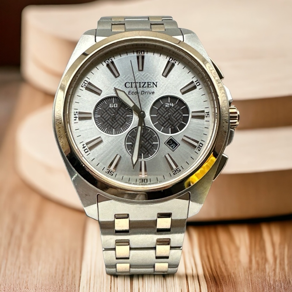 New Citizen Eco-Drive Men's Peyten Chronograph Silver Gold Watch 41MM